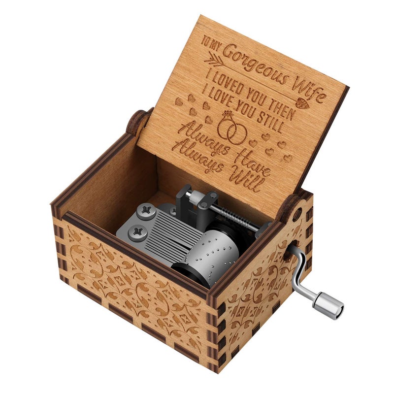 Huntmic You are My Sunshine Wood Music Boxes,Laser Engraved Vintage Wooden Sunshine Musical Box Gifts for Girlfriend,Boyfriend,Family Friends,On Birthday,Festival (Husband to Wife) - Image 2
